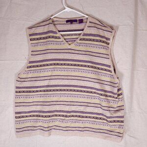Kuhlman Cashmere Purple Yellow Striped Fair Isle Sweater Vest Womens Size 5